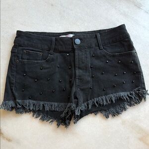 Black Studded Fringe Women's Shorts